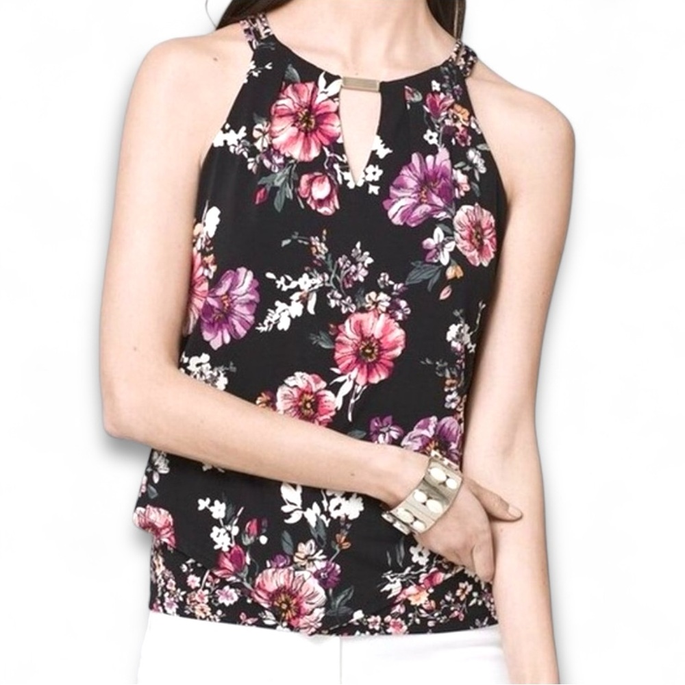White House Black Market Floral 2-Layer Tank Top SM